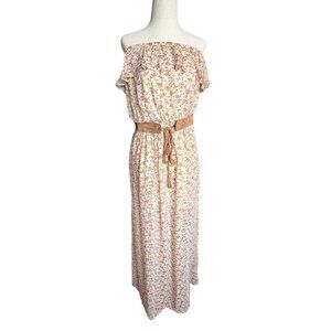Allison Britney Maxi Dress Strapless Sheer Floral Belted Summer Bohemian Country